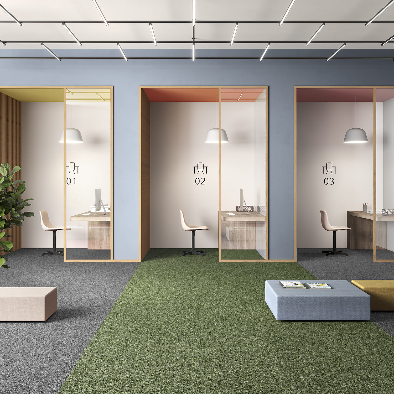 Ковровая плитка Associated Weavers Medusa Tile цвет 21 Sage 500×500×5,4 фото в интерьере